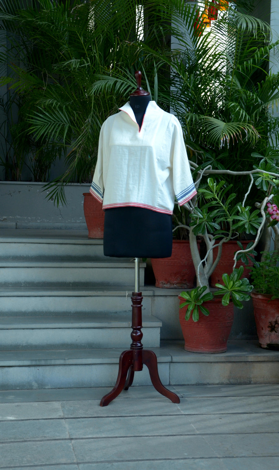 High-Collar Signature Cotton Top