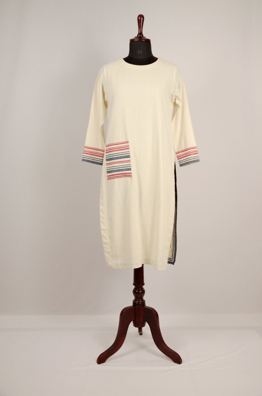 Striped Pocket Cotton Kurta Along with Cape Side-Open