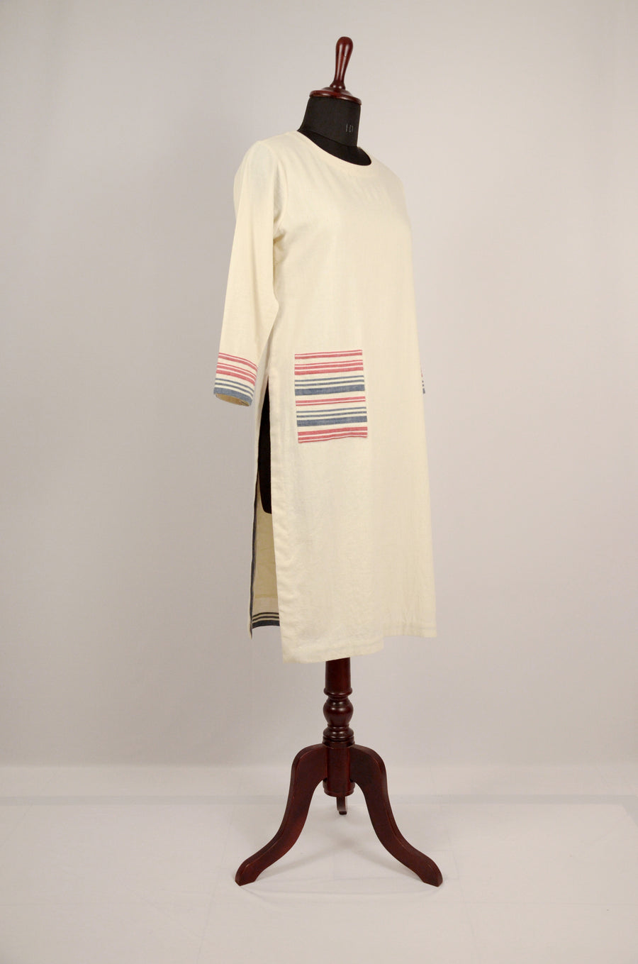 Striped Pocket Cotton Kurta Along with Cape Side-Open