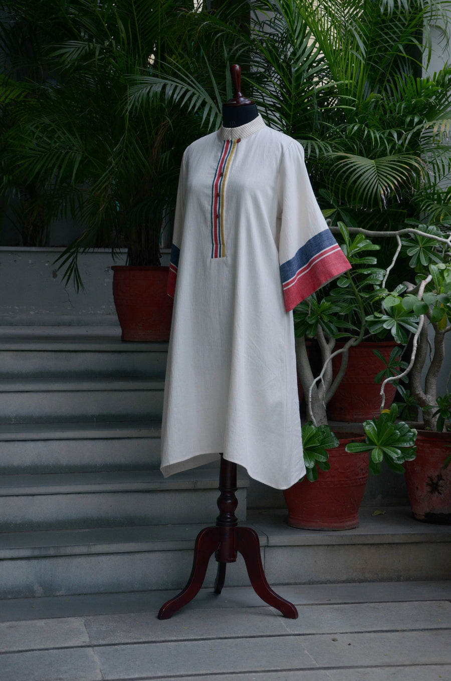 Timeless Color-Band Stand Neck Cotton Kurta