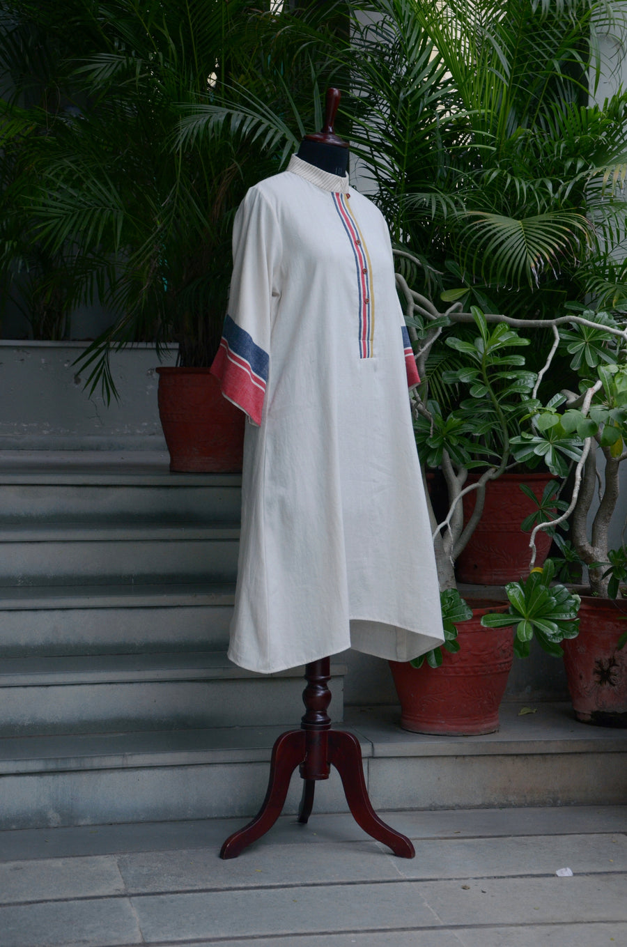 Timeless Color-Band Stand Neck Cotton Kurta