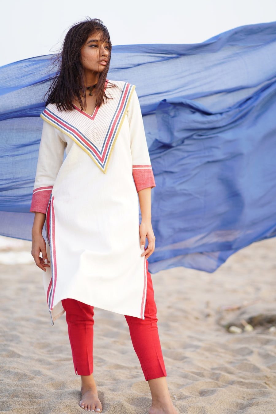 Highly Tailored Color-Striped Cotton Kurta