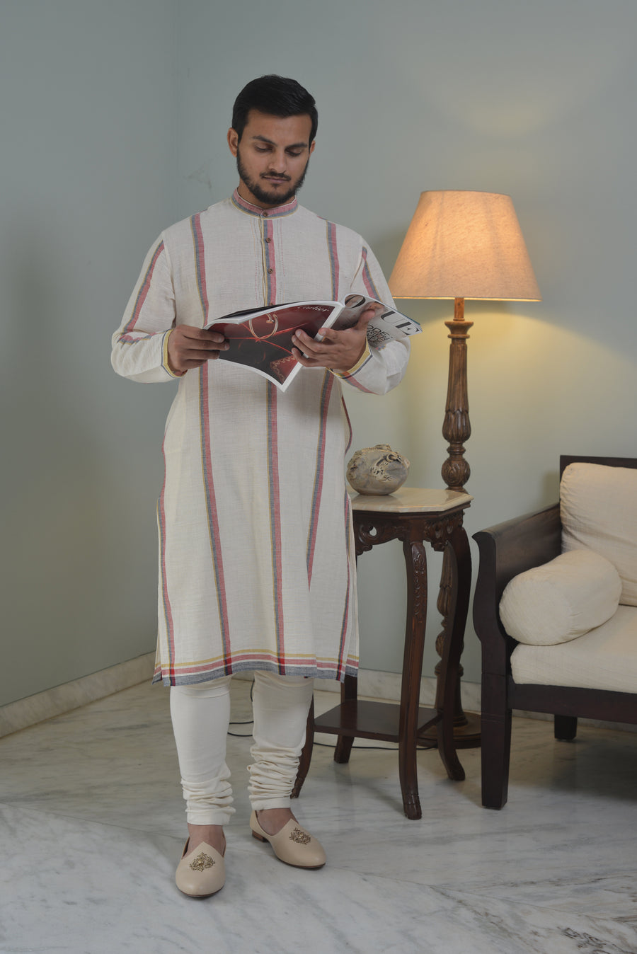 Pure Cotton Straight Fit Stripped Men's Kurta