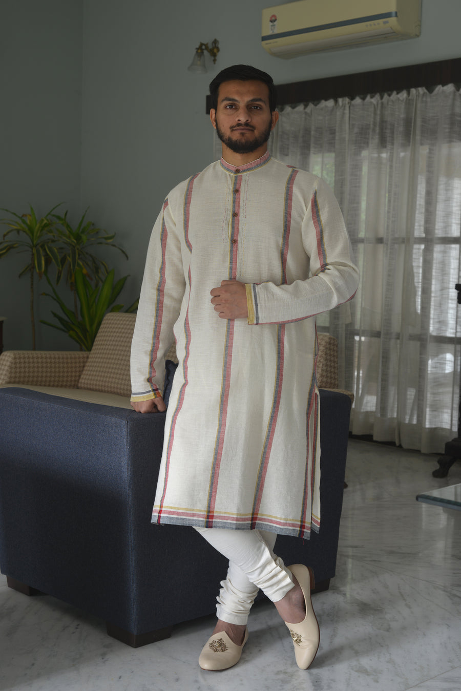 Pure Cotton Straight Fit Stripped Men's Kurta