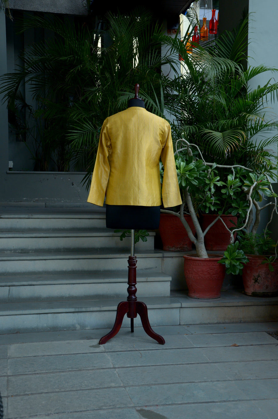 Mustard & Gold Stripped Woven Benarasi Silk Jacket