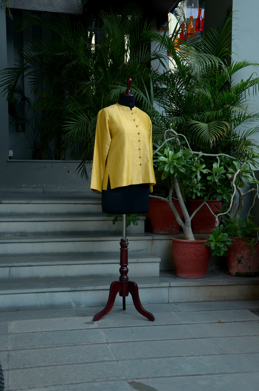 Mustard & Gold Stripped Woven Benarasi Silk Jacket