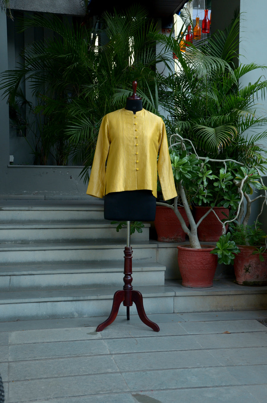 Mustard & Gold Stripped Woven Benarasi Silk Jacket