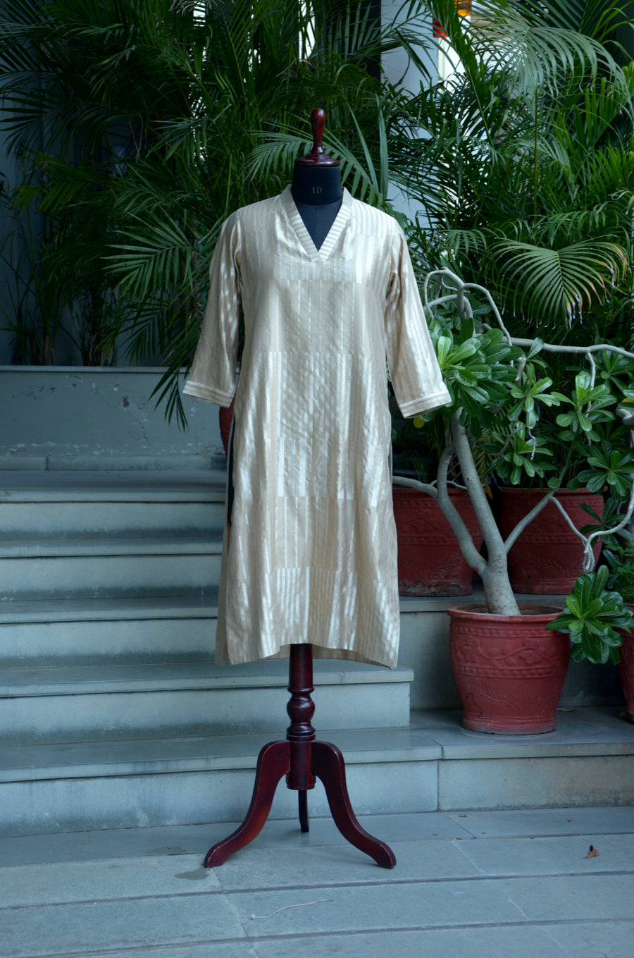 Beige Handloom Benarasi Silk Kurta