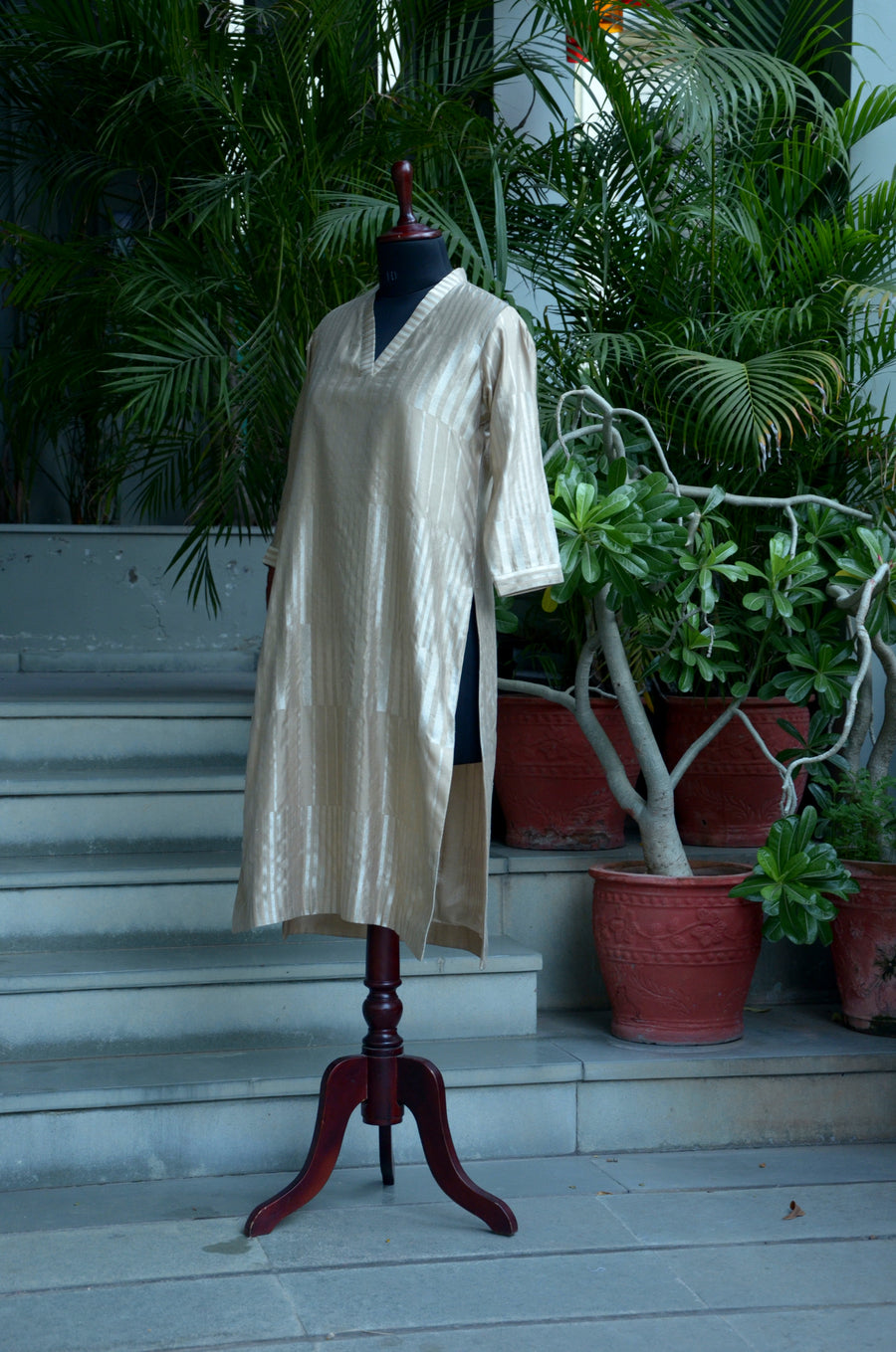 Beige Handloom Benarasi Silk Kurta