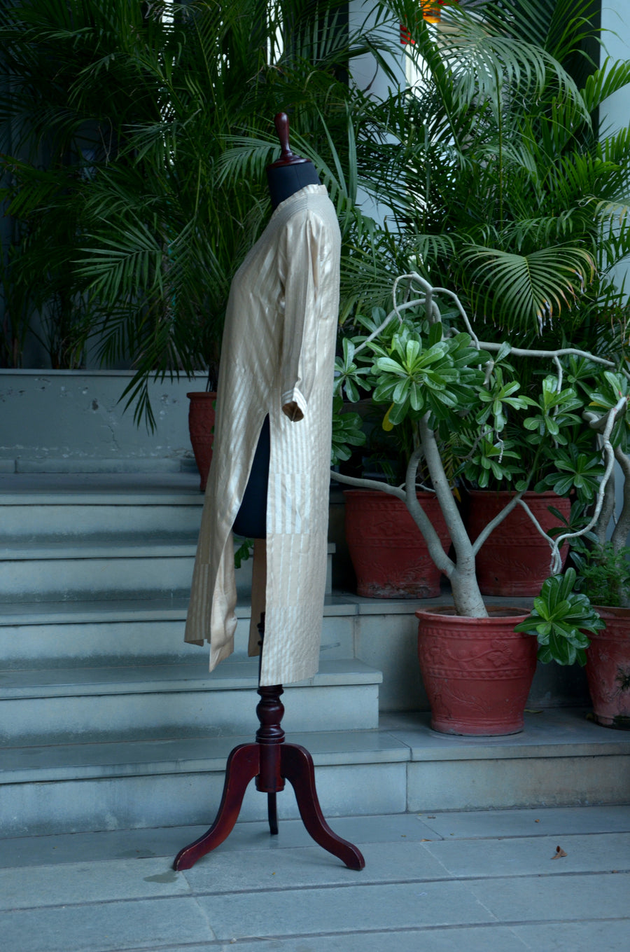 Beige Handloom Benarasi Silk Kurta