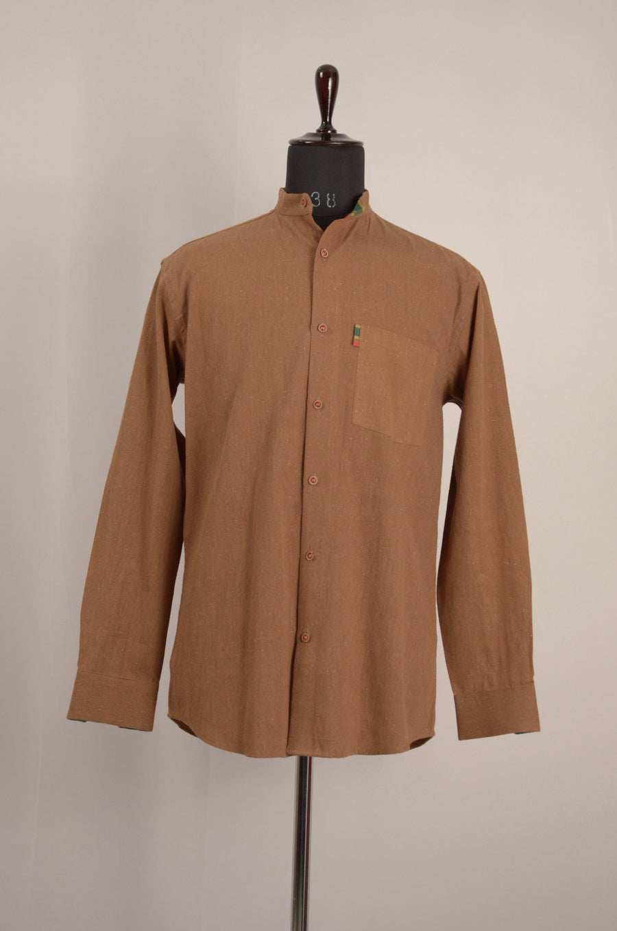 Pure Cotton  Mud Brown Stand Collar Shirt