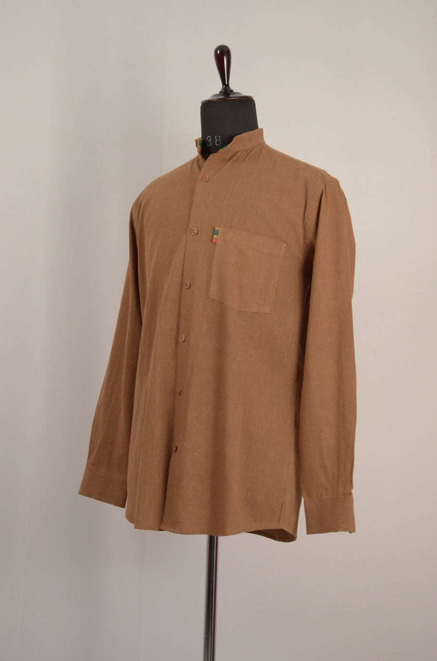 Pure Cotton  Mud Brown Stand Collar Shirt