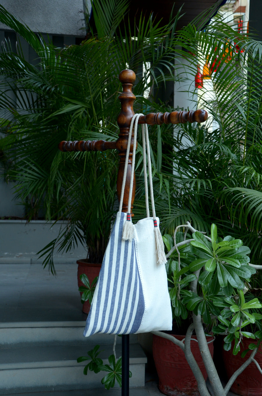 Organic Cotton Half Stripped Tote Bag 2